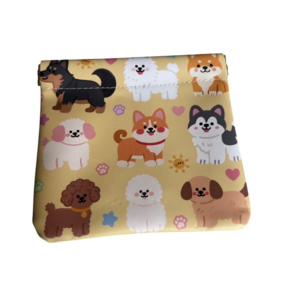Unbranded Dog Print Coin Wallet Women Small Yellow Like New Squeeze Pouch Kawaii